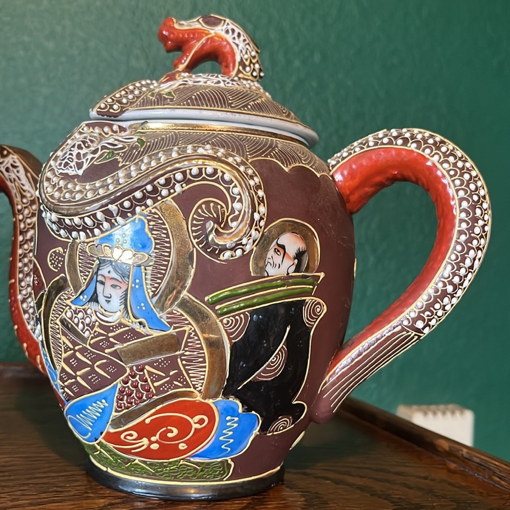 Rare Teapot Vintage Japanese Kutani Satsuma Lithophane Geisha Godess Kanna - Picture 3 of 6